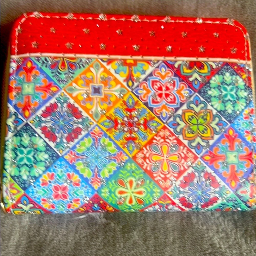 Vibrant Red and Blue‎ Quilted Wallet